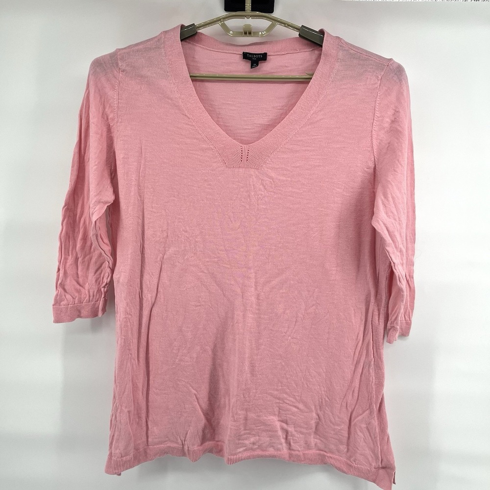 Talbots Women's Plus Size 1X Pink Pullover Sweater 3/4 Sleeve Lightweight